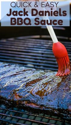 a bbq sauce being poured on top of a barbecue grill with the words, quick and easy jack daniels bbq sauce