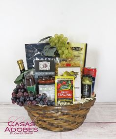 a basket filled with lots of different types of food