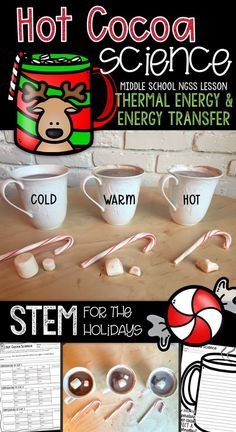 Who doesn't love hot cocoa?! Engage your middle school scientists while exploring the effect of temperature (thermal energy) on marshmallows and candy canes in hot cocoa. Students will practice their science and engineering practices skills by making pred Science Activities For Middle School, Holiday Stem Activities, Science Kindergarten, Christmas Homeschool, Melting Marshmallows, Winter Stem, Frozen Planet, Christmas Science Experiments, Holiday Stem