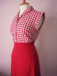 Swell Dame 1950s gingham blouse shirt in many colorsAll sizes | Etsy 50s Shirts For Women, Classic Gingham Cotton Blouse, Retro Fitted Tops For Picnic, Fitted Retro Tops For Picnic, Fitted Cotton Blouse For Picnic, Retro Gingham Top With Button Closure, Retro Gingham Tops With Button Closure, Gingham Cotton Blouse With Buttons, Fitted Plaid Blouse With Buttons