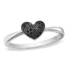 1/10 CT. T.W Enhanced Black Diamond Heart Ring in Sterling Silver Pretty Promise Rings, Barbie Ring, Engagement Ring Black Diamond, Zales Engagement Rings, Heart Engagement Ring, Necklace Trends, Engagement Ring Black, Heart Engagement, Black Diamond Engagement Rings