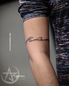 a woman's arm with a tattoo that has a wave on the left side