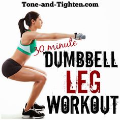 a woman doing squats with the words 30 minute dumbbell leg workout on it