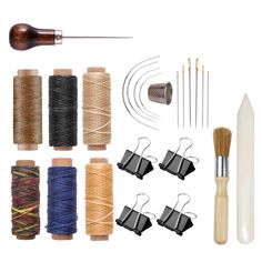 the kit includes many different types of thread, scissors and needles