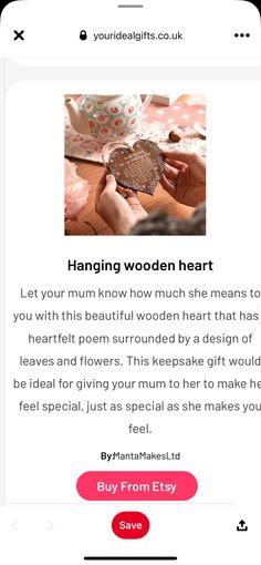 an email message with the words hanging wooden heart and two hands holding a piece of wood