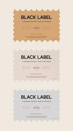 three different types of labels with the same font and numbers on each one, all in different colors