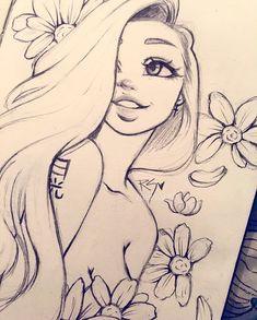 a drawing of a girl with long hair and flowers in her hair is shown on the instagram page