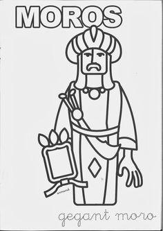 a black and white drawing of a man holding a box with the word moros on it