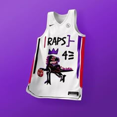 a basketball jersey with the word raps on it and a cartoon character wearing a crown