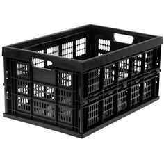 This collapsible and stackable milk crate can carry up to 49 litters, making it easier to stay organized. It can fold down to 2.13" for easy portability and storage when not in use. This milk crate is designed with the ability to stack multiple crates on top of one another. The grated wall design, constructed with heavy-duty plastic, allows you to easily see the contents inside. Features heavy-duty side handles for an easier way to carry the load. Color: Black. Plastic Crate, Cleaning Supplies Organization, Plastic Milk, Plastic Crates, Milk Crate, Basement Storage, Milk Crates, Cube Organizer, Plastic Organizer