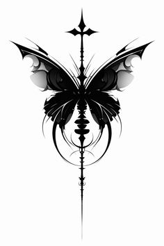 a black and white drawing of a butterfly with wings on it's back end