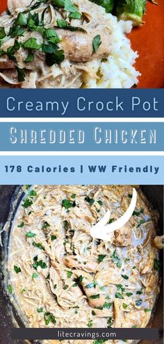 creamy crock pot shredded chicken is an easy dinner recipe that's ready in under 30 minutes