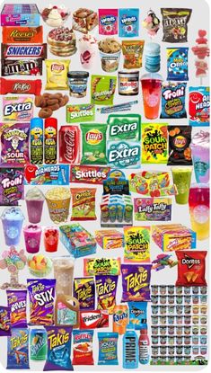 a collage of various snacks and drinks