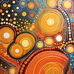 an abstract painting with circles and dots on it