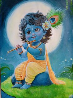 a painting of a little boy playing the flute