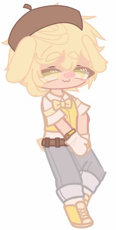 a drawing of a girl with blonde hair and brown shoes, wearing a yellow shirt