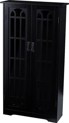 a tall black cabinet with two doors