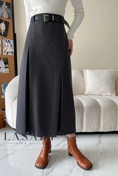 Lasaky - Exquisitely Designed Belted Pleated Faux Fur Half Skirt with Sophisticated Styling Meeting Outfit, Half Skirt, Skirt Skirt, Mid Length Skirts, Color Fabric, Types Of Skirts, Winter Wear, Well Dressed, Skirt Outfits