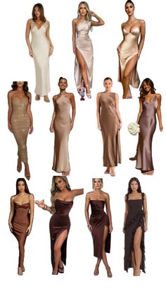 Champagne, dresses, brown, neutral Dress Inspo, Wedding Inspo, Wedding Guest, Dresses