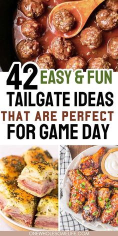 Collage of football food recipes. Sides For Game Day, Food For Tailgating Party, Fancy Tailgate Food, Tailgate Ideas Food, Football Food Ideas Easy, Concert Tailgate Food, Football Food Dinner, Easy Football Food Ideas, Appetizers Tailgate