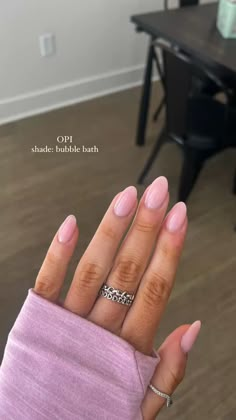 OPI Polish Shade: Bubble Bath! Bridesmaid Nails Light Pink, Funny Bunny Pink Nails, Round Milky Pink Nails, Dip Nails Bubble Bath, Bubblebath Nails French, Pink Nails Bubble Bath, Basic Oval Nails, Pageant Nails Natural, Neutral Nails Bubble Bath