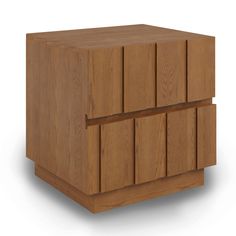 a wooden cabinet with three drawers on one side