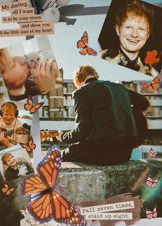 a collage of pictures with people and butterflies