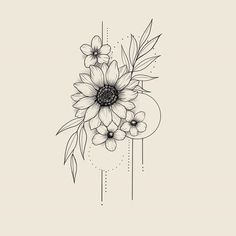 a black and white drawing of flowers