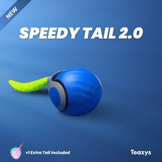 an image of a blue ball with a green handle and the words speedy tail 2 0 on it