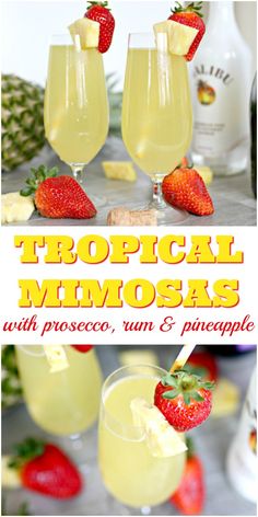 tropical mimosas with pineapple, rum and pineapple