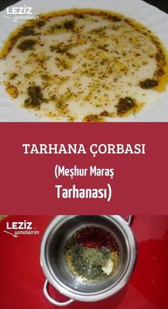 there is a plate with some food on it and the words tarahanana corbai meshur maras tarhanas