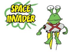 an image of a cartoon character with the words space invade