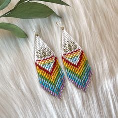 White Gold Rainbow Beaded Earrings Oversized Seed Bead Earrings Indian Ombre Fringe Earrings Multicolor Beaded Earrings LGBTQ Pride Gift - Etsy Ombre Fringe Earrings, Bead Fringe, Earrings Indian, Rainbow Beads, Pride Gifts, Stylish Earring, Lgbtq Pride, Beaded Fringe, Seed Bead Earrings