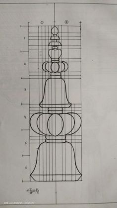 a drawing of a tower with two towers on each side