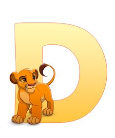 the letter d is for lion with an image of it's face and tail