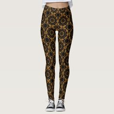 Retro Gold and Black Mandala Pattern LeggingsInspirational yoga creation by angeirwin. Sweater Leggings Outfit, Celebrity Heels, Black Mandala, Black Leggings Outfit, Leggings Pattern