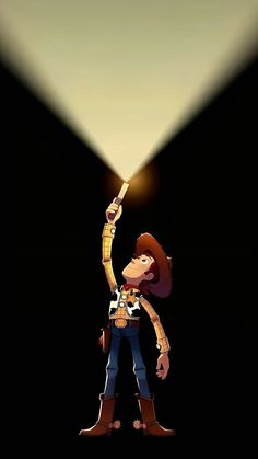 a cartoon character holding up a light above his head