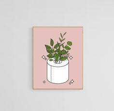 a plant in a white pot on a pink background