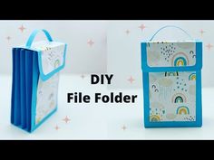 two bags made out of paper with the words diy file folder