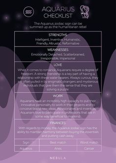 the aquarius checklist is shown in purple