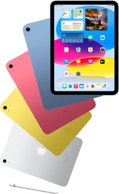 the new ipads are stacked on top of each other, with different colors and sizes