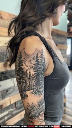 a woman with a forest tattoo on her arm