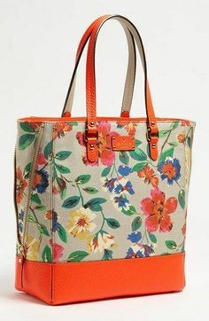 kate spade new york grove court thea in orange/multi carried a short season, light overall wear and corner wear tons of life left smoke free/pet free home M2 Jessica Alba carried this style for a while pebbled leather kate spade new york tote transcends time, adding poise and polish to every look. Matte pebbled leather with light golden hardware. canvas floral with pebbled leather Flat shoulder straps with square rings and 9" drop. Open top with expandable zip-gusset sides. kate spade new york l Katespade Purses, Bag Obsession, Floral Bags, Kate Spade Purse, Orange Bag, Kate Spade Handbags, Purses Designer, New Classic, Print Tote