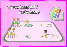 an interactive game for children to learn how to throw bean bags in the hoop