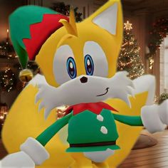 an animated cat is dancing in front of a christmas tree