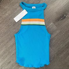 Nwt Bdg Razor Halter Stripe Tank, Regular Length Color Block Size Xs, Fits Tts Smoke-Free, Pet-Free Home Urban Outfitters Uo Bright Blue Sporty Tank Crop Top, Trendy Blue Tank Top, Retro Fitted Racerback Top, Retro Racerback Top, Fitted Retro Racerback Top, Light Blue Fitted Sporty Tank Top, Retro Fitted Blue Tops, Sporty Fitted Light Blue Tank Top, Blue Cotton Racerback Top