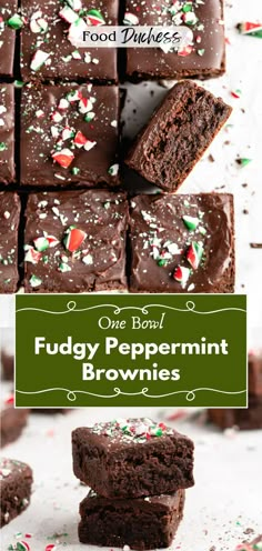 chocolate fudge peppermint brownies stacked on top of each other