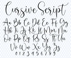 the cursive script font and numbers