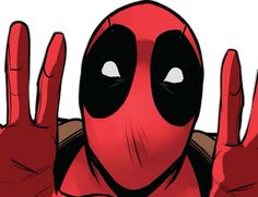 deadpool is making the peace sign with his hands