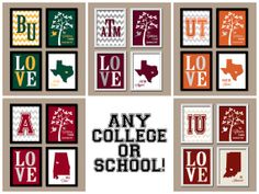 many college or school pictures with the words love in different colors and designs on them